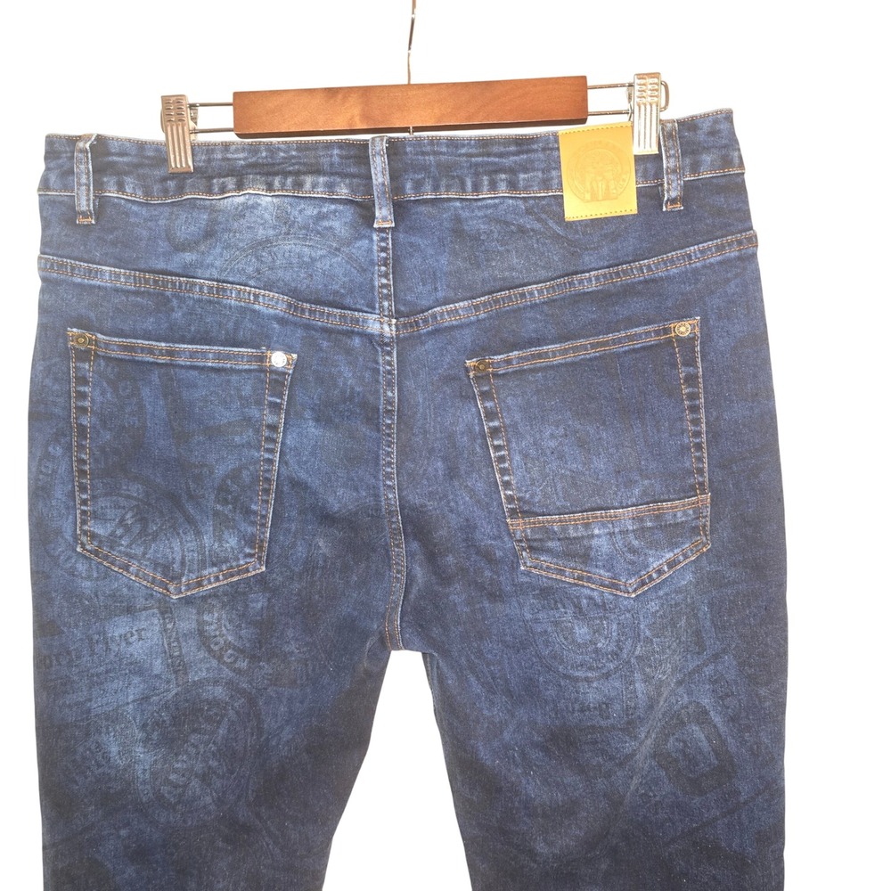 Born Fly Men's Blue Wash Graphic Print Straight Leg‎ Jeans Size 36